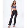 imageMakeMeChic Womens High Waist Pockets Straight Leg Jeans Leather Look PantsBlack Flare