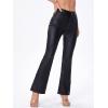 imageMakeMeChic Womens High Waist Pockets Straight Leg Jeans Leather Look PantsBlack Flare