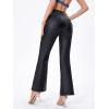 imageMakeMeChic Womens High Waist Pockets Straight Leg Jeans Leather Look PantsBlack Flare