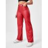imageMakeMeChic Womens High Waist Pockets Straight Leg Jeans Leather Look PantsRed
