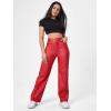 imageMakeMeChic Womens High Waist Pockets Straight Leg Jeans Leather Look PantsRed
