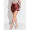 imageMakeMeChic Womens PU Leather Asymmetrical Hem Skort Ruched Zip Fly High Waisted Party ShortsBurgundy