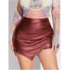 imageMakeMeChic Womens PU Leather Asymmetrical Hem Skort Ruched Zip Fly High Waisted Party ShortsBurgundy