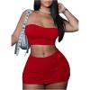 imageMakeMeChic Womens 2 Piece Outfits Faux Leather Bandeau Crop Top and Pu Bodycon Mini Skirt Party SetRed