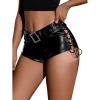 imageMakeMeChic Womens Faux Leather Low Waist Y2K Shorts Grommet Lace Up Buckle Belted Mini ShortsBlack