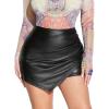 imageMakeMeChic Womens PU Leather Asymmetrical Hem Skort Ruched Zip Fly High Waisted Party ShortsBlack