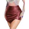 imageMakeMeChic Womens PU Leather Asymmetrical Hem Skort Ruched Zip Fly High Waisted Party ShortsBurgundy