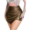 imageMakeMeChic Womens PU Leather Asymmetrical Hem Skort Ruched Zip Fly High Waisted Party ShortsCoffee Brown