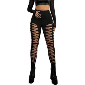 imageMakeMeChic Womens Cut Out Sexy Leggings Criss Cross Skinny Pants Party ClubwearBlack D