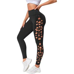 imageMakeMeChic Womens Cut Out Sexy Leggings Criss Cross Skinny Pants Party ClubwearBlack F