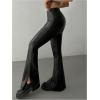 imageMakeMeChic Womens Faux Leather Flared Pants Party High Waisted Leather Pants Bell BottomBlack