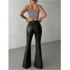 imageMakeMeChic Womens Faux Leather Flared Pants Party High Waisted Leather Pants Bell BottomBlack