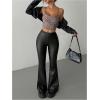 imageMakeMeChic Womens Faux Leather Flared Pants Party High Waisted Leather Pants Bell BottomBlack