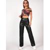 imageMakeMeChic Womens Faux Leather Pants Straight Wide Leg Leather Pants BlackBlack