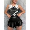imageMakeMeChic Womens Faux Leather Ruffle Mini Skirt Elastic High Waisted Shorts SkortBlack