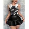 imageMakeMeChic Womens Faux Leather Ruffle Mini Skirt Elastic High Waisted Shorts SkortBlack