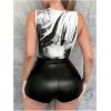imageMakeMeChic Womens Faux Leather Ruffle Mini Skirt Elastic High Waisted Shorts SkortBlack