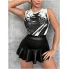 imageMakeMeChic Womens Faux Leather Ruffle Mini Skirt Elastic High Waisted Shorts SkortBlack