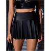 imageMakeMeChic Womens Faux Leather Skirt Y2K Mini Skirt Elastic High Waist A Line Flowy Skort ShortsBlack