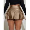 imageMakeMeChic Womens Faux Leather Skirt Y2K Mini Skirt Elastic High Waist A Line Flowy Skort ShortsBrown