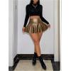 imageMakeMeChic Womens Faux Leather Skirt Y2K Mini Skirt Elastic High Waist A Line Flowy Skort ShortsBrown
