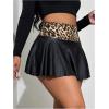 imageMakeMeChic Womens Faux Leather Skirt Y2K Mini Skirt Elastic High Waist A Line Flowy Skort ShortsLeopard Multi