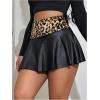 imageMakeMeChic Womens Faux Leather Skirt Y2K Mini Skirt Elastic High Waist A Line Flowy Skort ShortsLeopard Multi