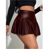 imageMakeMeChic Womens Faux Leather Skirt Y2K Mini Skirt Elastic High Waist A Line Flowy Skort ShortsRust Brown