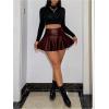 imageMakeMeChic Womens Faux Leather Skirt Y2K Mini Skirt Elastic High Waist A Line Flowy Skort ShortsRust Brown