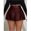 imageMakeMeChic Womens Faux Leather Skirt Y2K Mini Skirt Elastic High Waist A Line Flowy Skort ShortsRust Brown