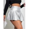 imageMakeMeChic Womens Faux Leather Skirt Y2K Mini Skirt Elastic High Waist A Line Flowy Skort ShortsSilver