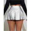 imageMakeMeChic Womens Faux Leather Skirt Y2K Mini Skirt Elastic High Waist A Line Flowy Skort ShortsSilver