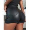imageMakeMeChic Womens PU Leather Skinny Shorts Back Pocket Zip Up Straight Leg ShortsBlack