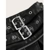 imageMakeMeChic Womens PU Leather Y2K Skirts Low Waisted Buckle Belted Pleated Mini Skater SkirtsBlack