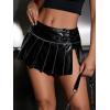 imageMakeMeChic Womens PU Leather Y2K Skirts Low Waisted Buckle Belted Pleated Mini Skater SkirtsBlack