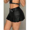 imageMakeMeChic Womens PU Leather Y2K Skirts Low Waisted Buckle Belted Pleated Mini Skater SkirtsBlack B