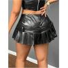 imageMakeMeChic Womens PU Leather Y2K Skirts Low Waisted Buckle Belted Pleated Mini Skater SkirtsBlack a