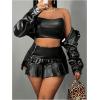 imageMakeMeChic Womens PU Leather Y2K Skirts Low Waisted Buckle Belted Pleated Mini Skater SkirtsBlack a