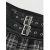 imageMakeMeChic Womens PU Leather Y2K Skirts Low Waisted Buckle Belted Pleated Mini Skater SkirtsBlack and Blue
