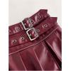 imageMakeMeChic Womens PU Leather Y2K Skirts Low Waisted Buckle Belted Pleated Mini Skater SkirtsBurgundy