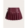 imageMakeMeChic Womens PU Leather Y2K Skirts Low Waisted Buckle Belted Pleated Mini Skater SkirtsBurgundy
