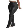 imageMakeMeChic Womens Plus Size Faux Leather Leggings High Waist Split Stretch Skinny PantsBlack