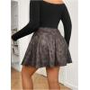 imageMakeMeChic Womens Plus Size PU Faux Leather Skirt A Line Flared Mini Skater Skirts SkortsCoffee Brown