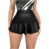 imageMakeMeChic Womens Faux Leather Ruffle Mini Skirt Elastic High Waisted Shorts SkortBlack