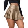 imageMakeMeChic Womens Faux Leather Skirt Y2K Mini Skirt Elastic High Waist A Line Flowy Skort ShortsBrown