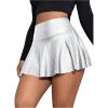 imageMakeMeChic Womens Faux Leather Skirt Y2K Mini Skirt Elastic High Waist A Line Flowy Skort ShortsSilver