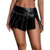 imageMakeMeChic Womens PU Leather Y2K Skirts Low Waisted Buckle Belted Pleated Mini Skater SkirtsBlack