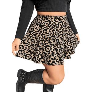 imageMakeMeChic Womens Plus Size PU Faux Leather Skirt A Line Flared Mini Skater Skirts SkortsMulticolor