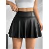 imageMakeMeChic Girls PU Leather A Line Mini Skirt Flared Hem Ruffle Summer Short Skirts with PocketBlack