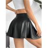 imageMakeMeChic Girls PU Leather A Line Mini Skirt Flared Hem Ruffle Summer Short Skirts with PocketBlack